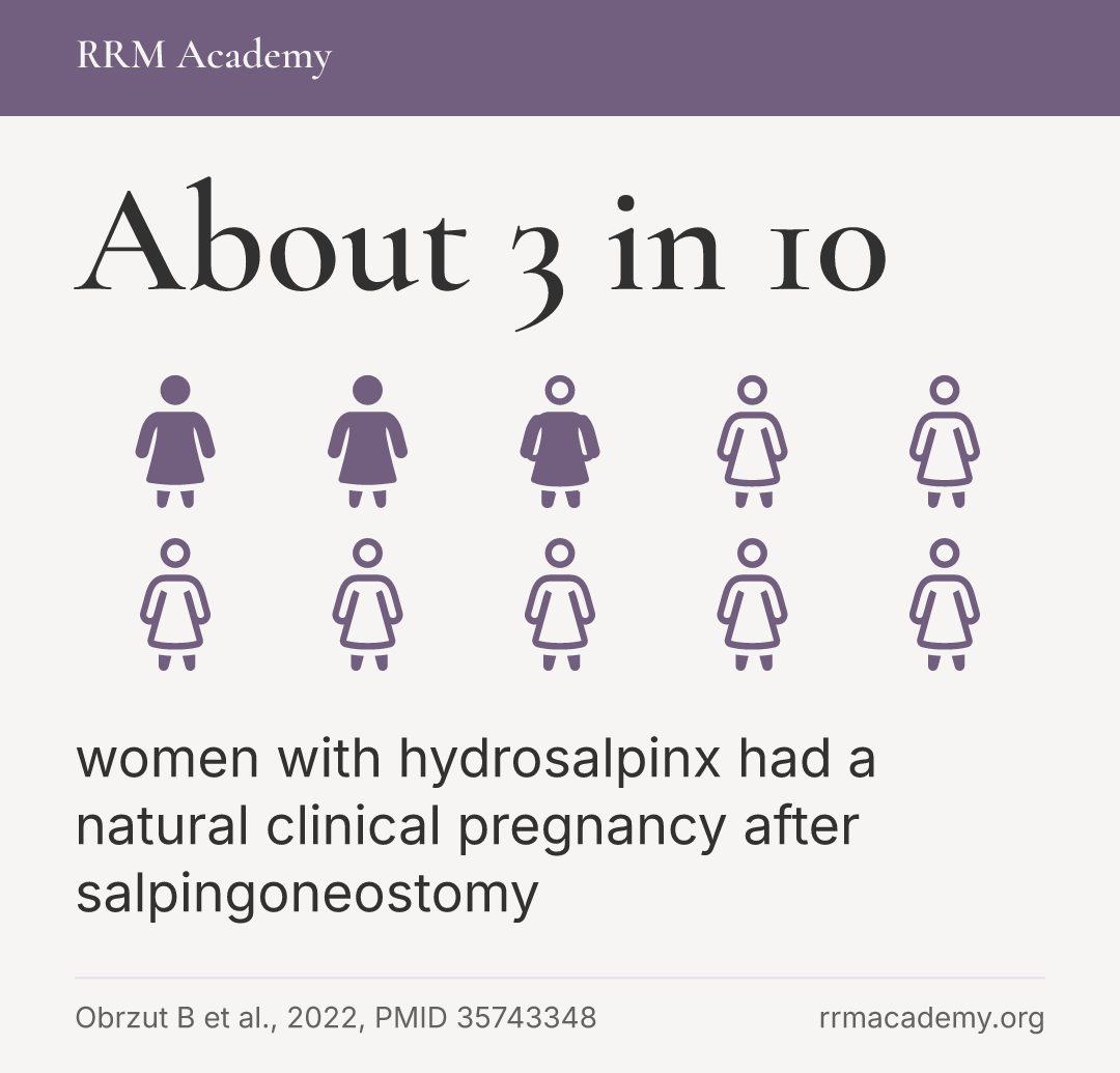 About 3 in 10 women with hydrosalpinx had a natural clinical pregnancy after salpingoneostomy