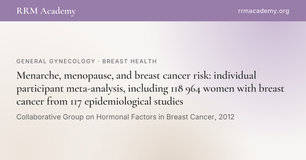 Menarche, menopause, and breast cancer risk: individual participant ...